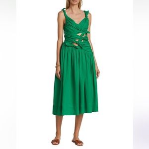 Zimmermann Tiggy Green Bow Cut Out Midi Dress Size 2 (6-8)